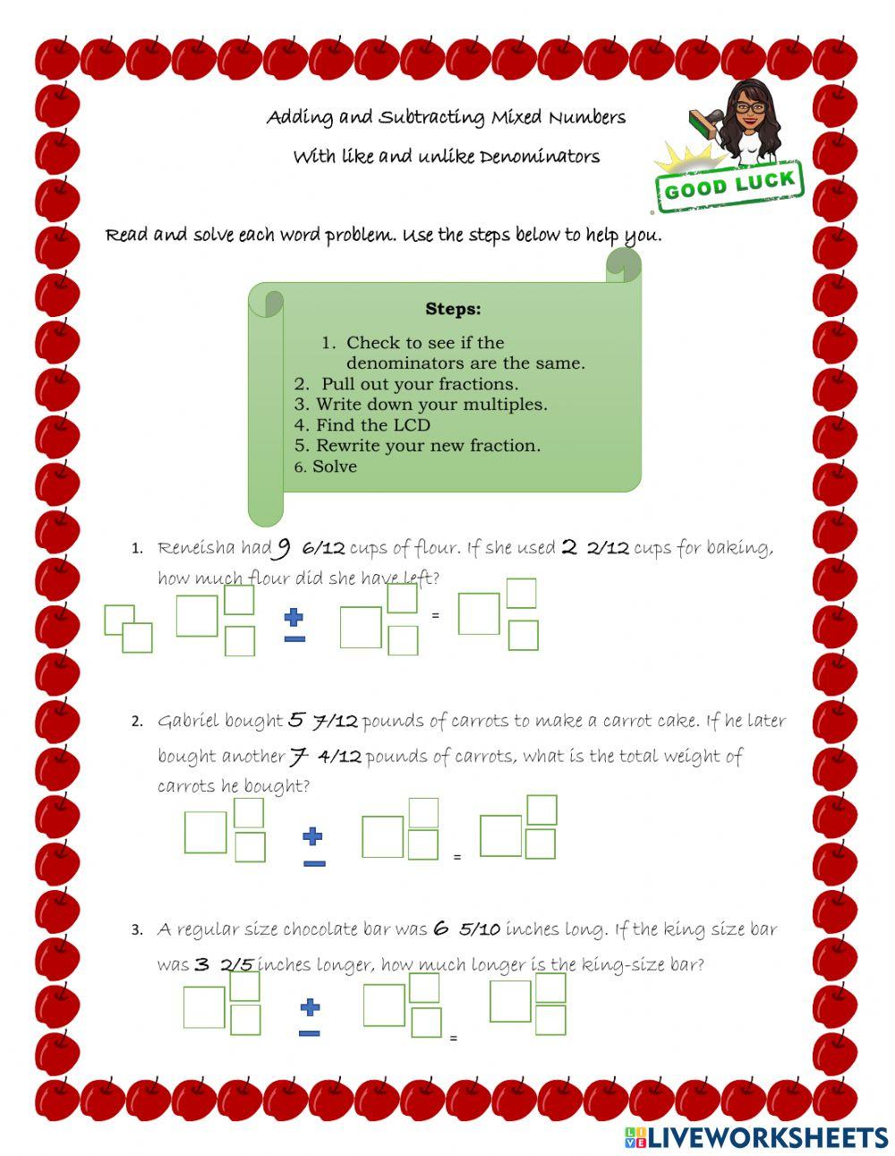 Adding and subtracting mixed fractions