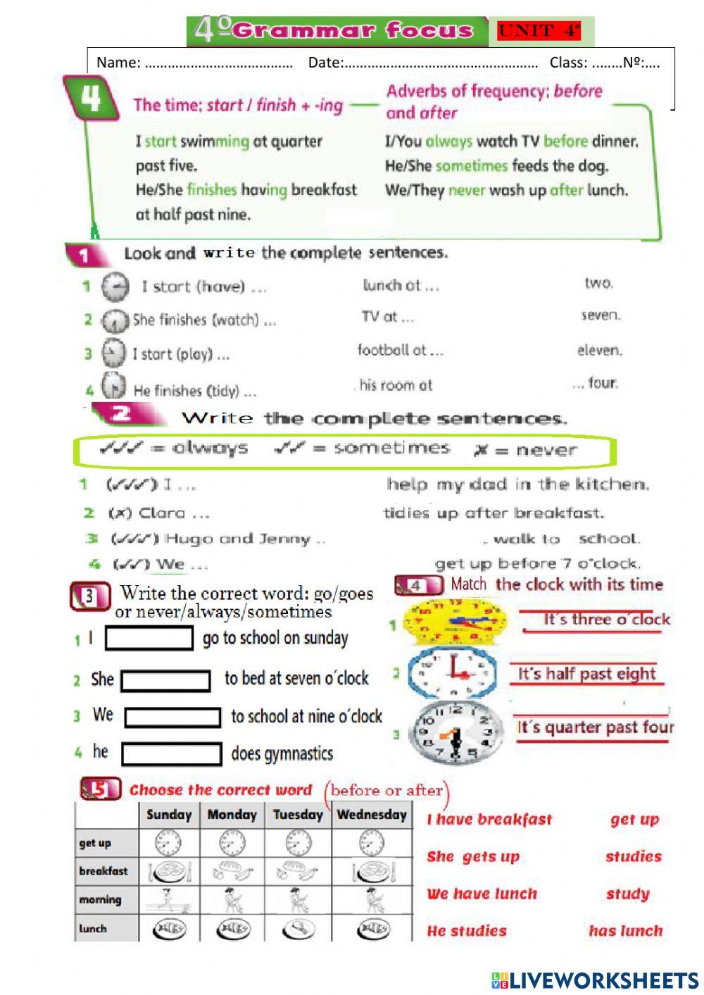 Grammar 4º EPO TIME adverbs of frequency