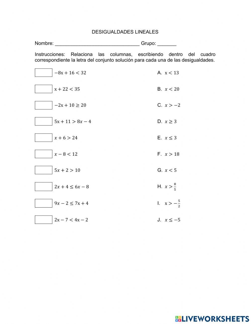 Desigualdades lineales