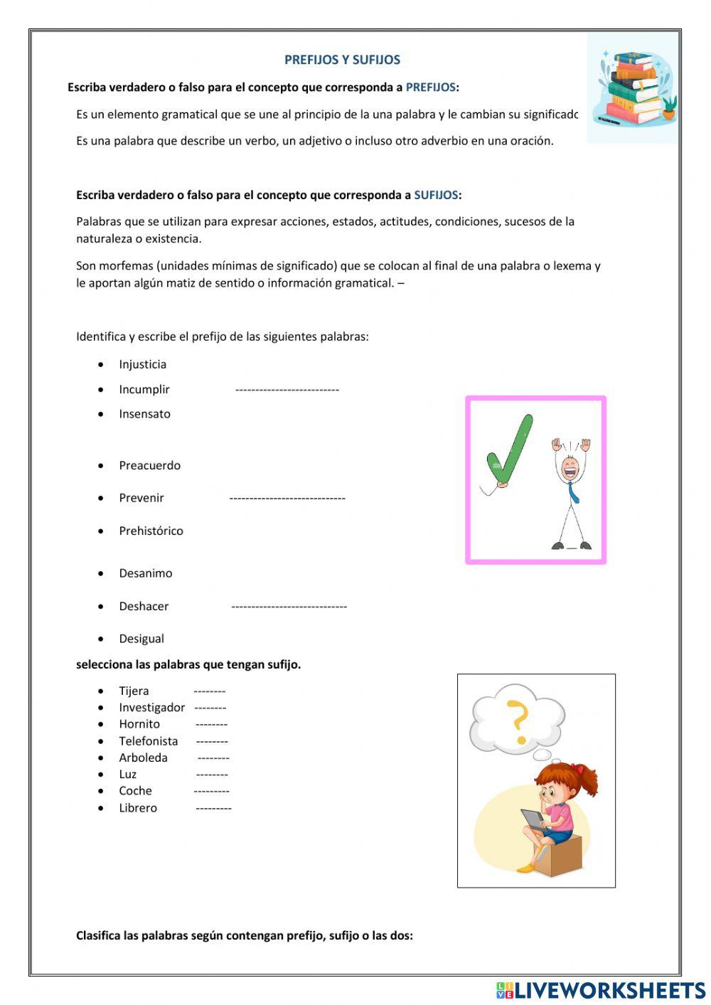 prefijos y sufijos online exercise for | Live Worksheets