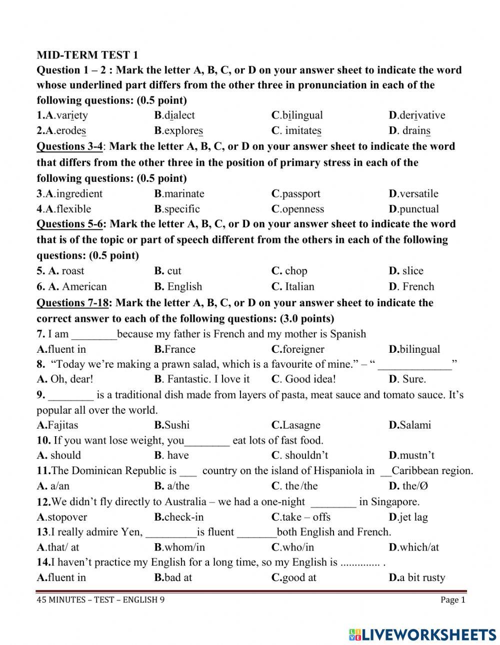 2nd mid-term test No 1