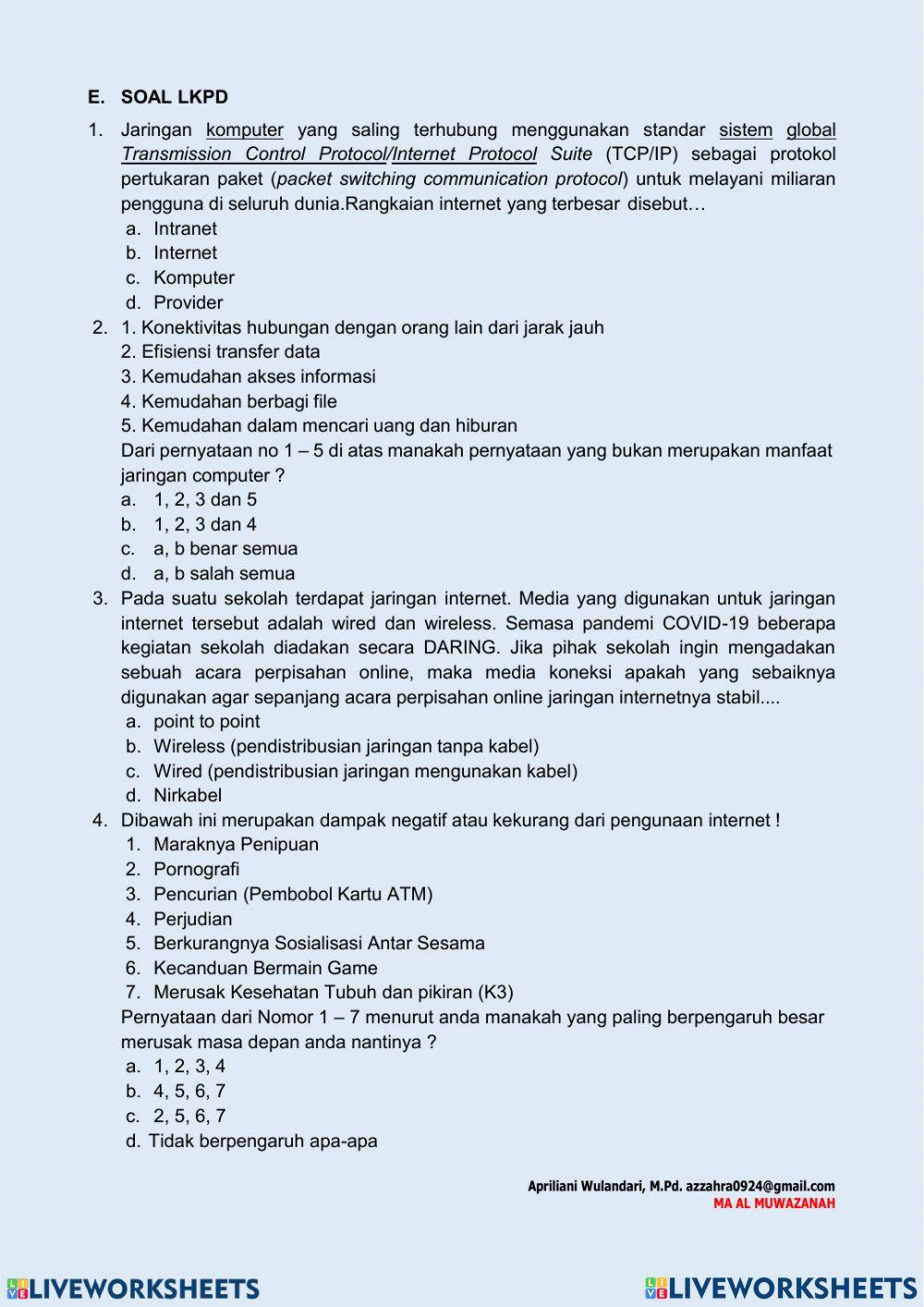 Soal PTS TIK Kelas X Semester Genap