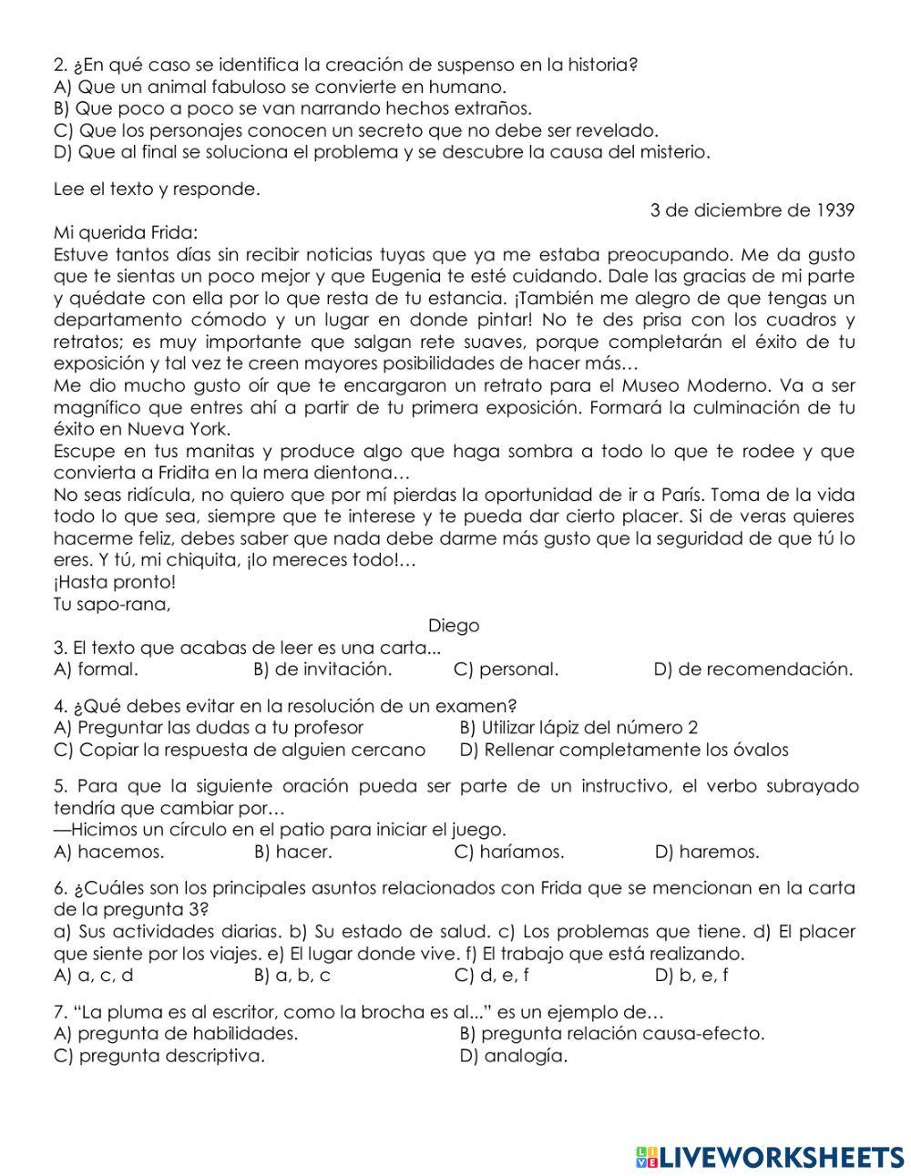 6° Español OLIMPIADA DEL CONOCIMIENTO 2023