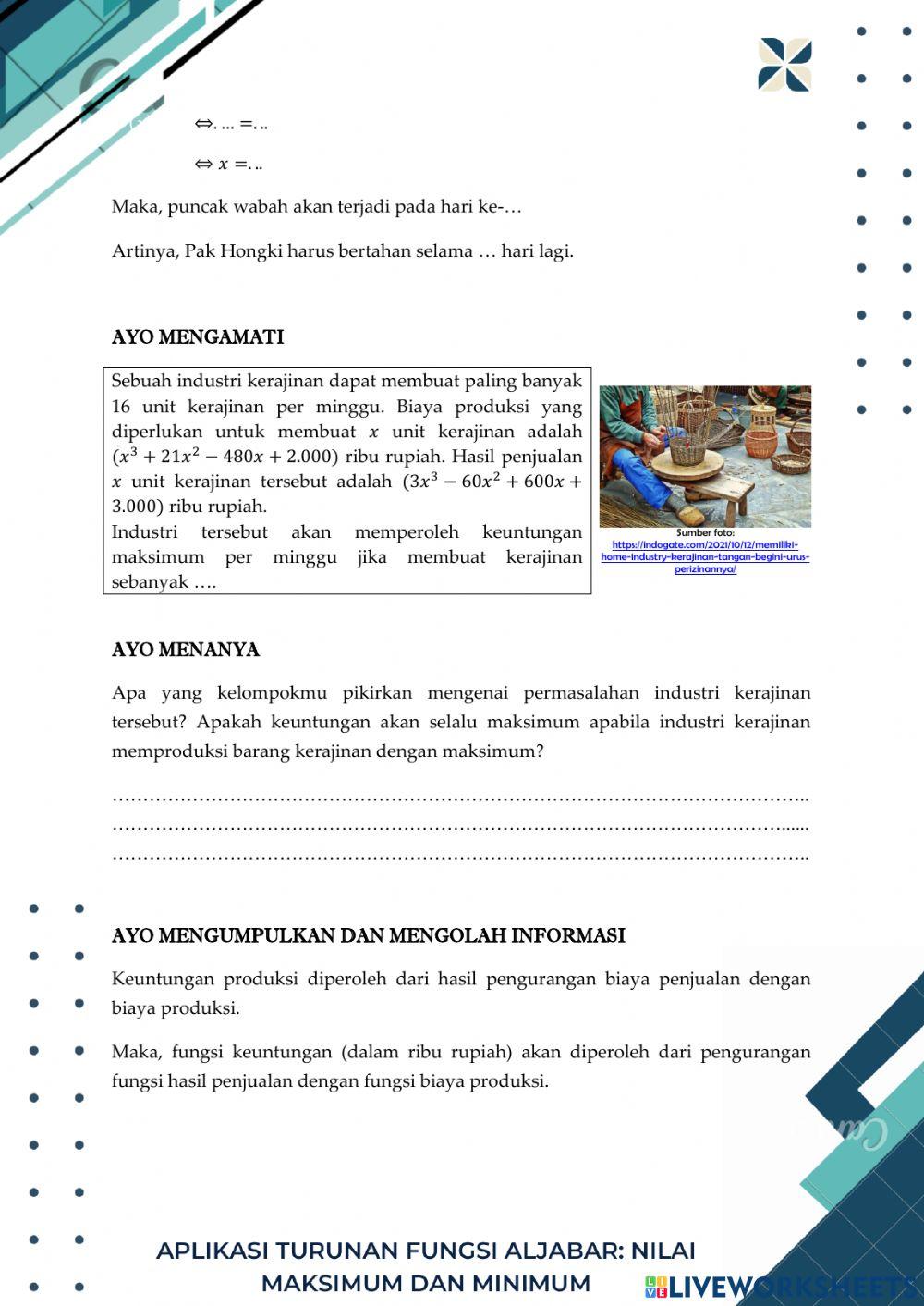 LKPD Aplikasi Turunan Fungsi Aljabar