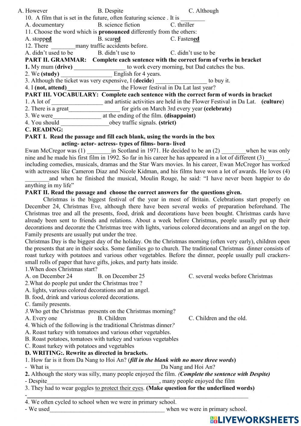 English 7 review mid term test semester ii