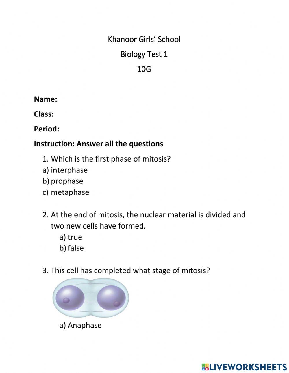 LiveWorksheets Biology Diagrams