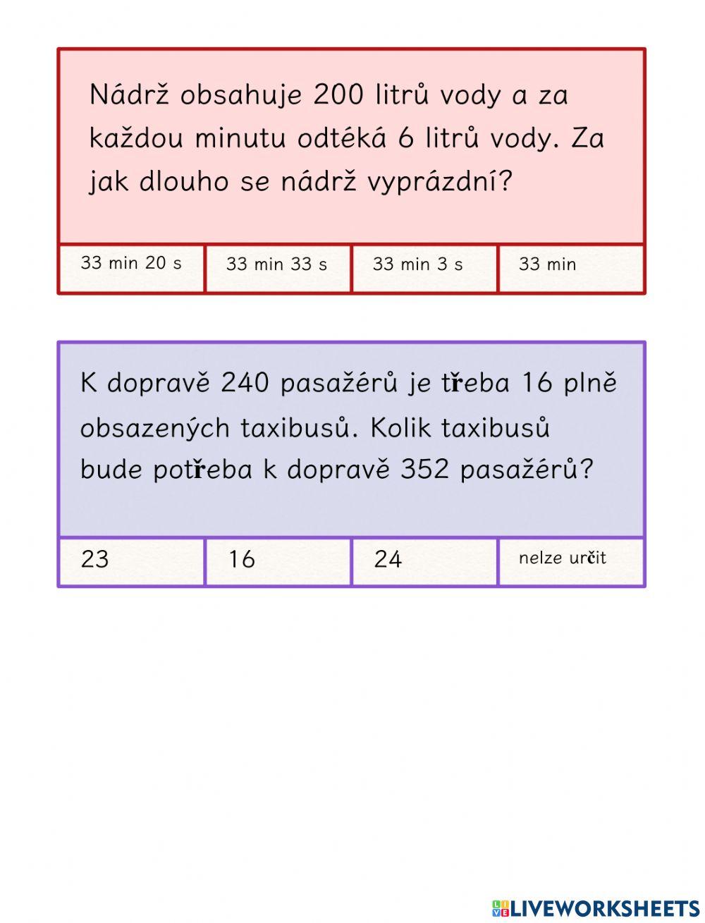 Trojčlenka - slovní úlohy