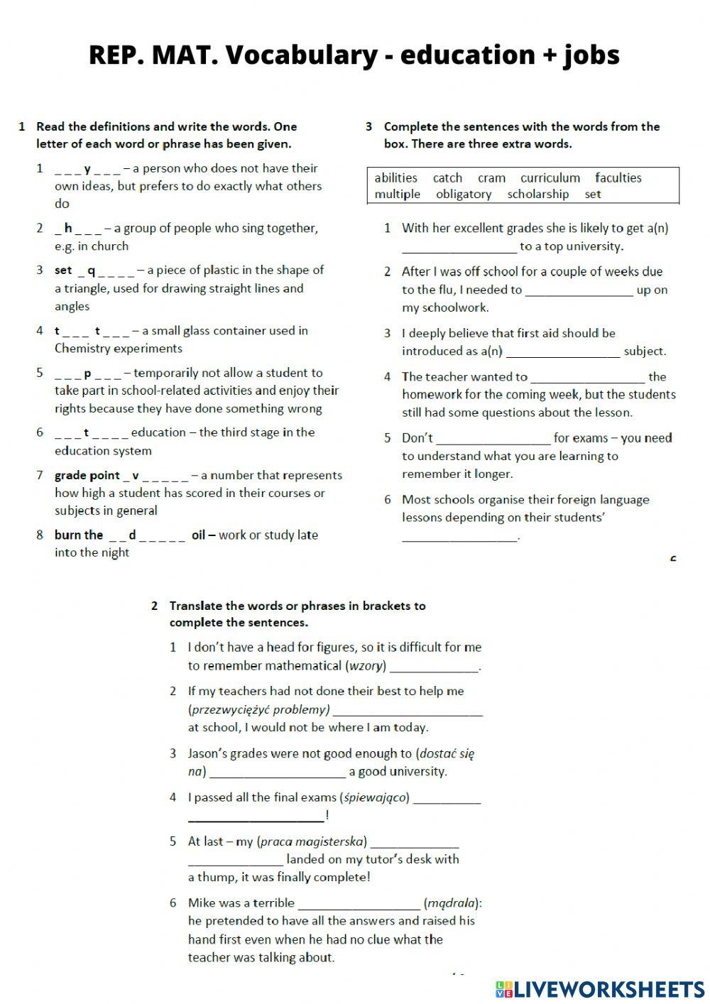 REP. MAT. Rozsz. - vocabulary educaton+ jobs