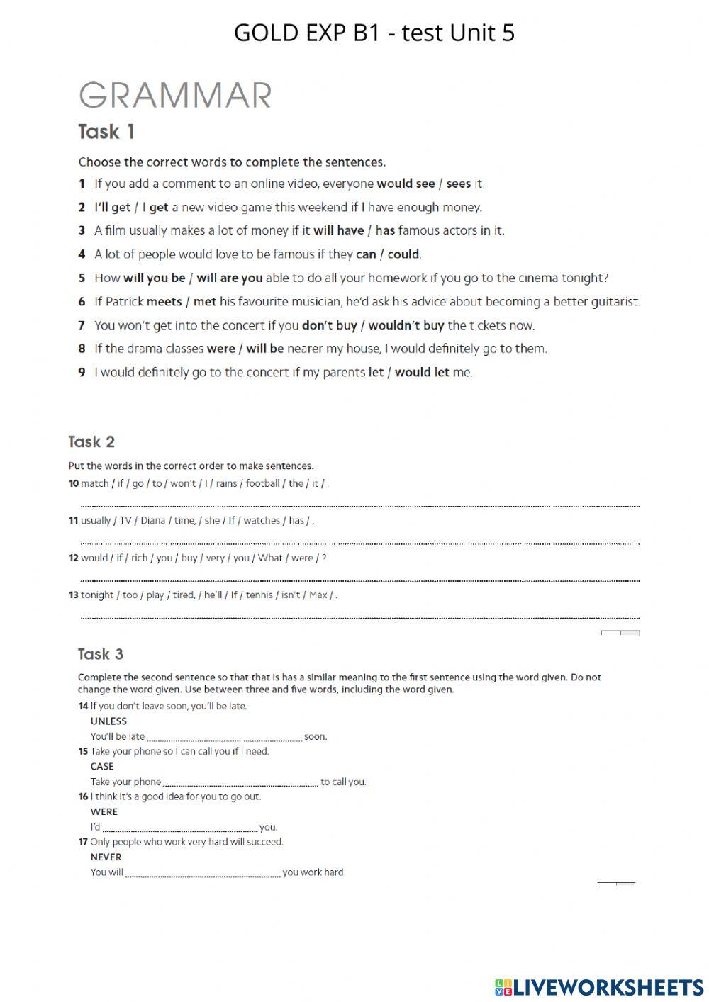 GOLD EXP B! - test unit 5