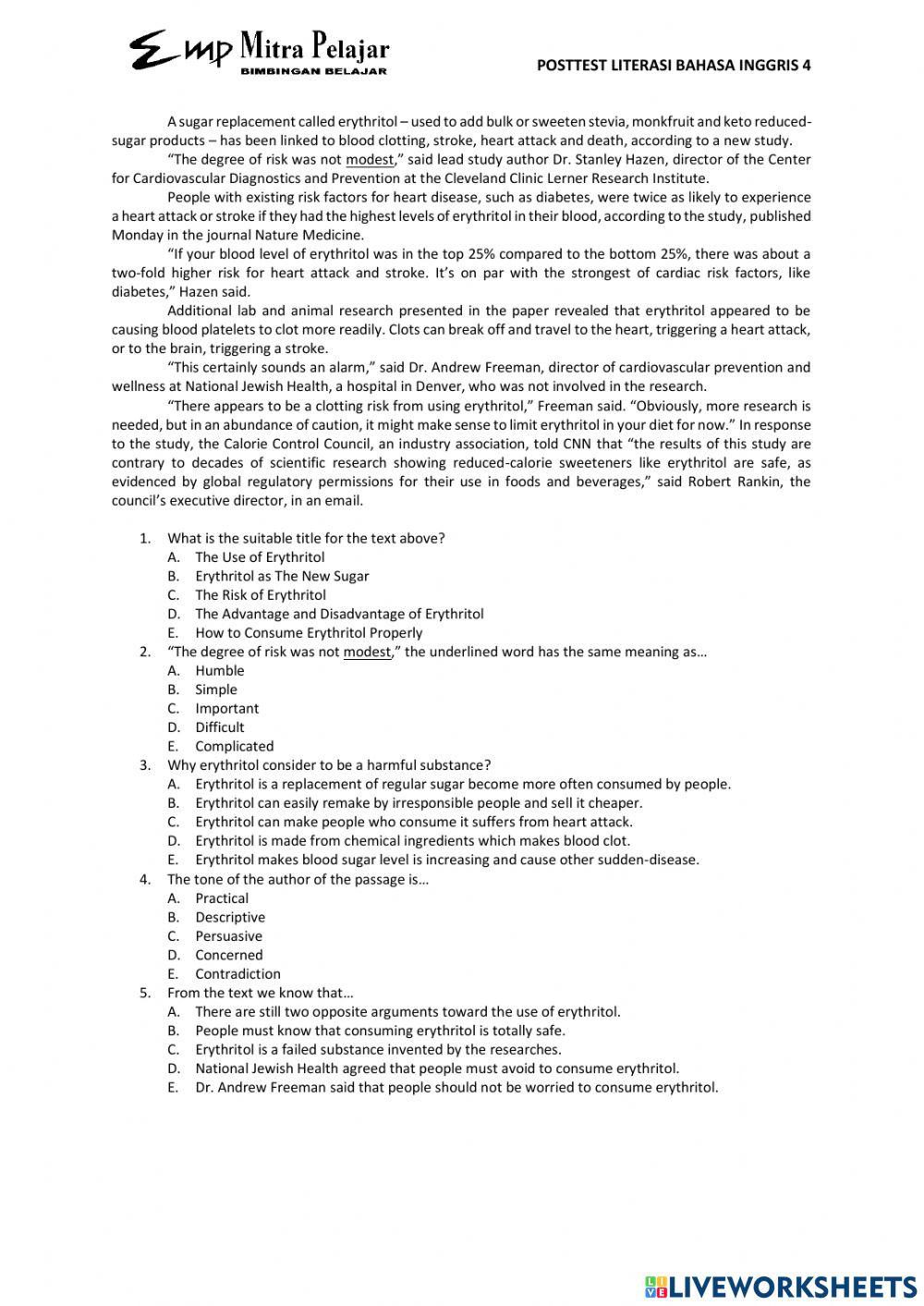 Posttest literasi bahasa inggris 4