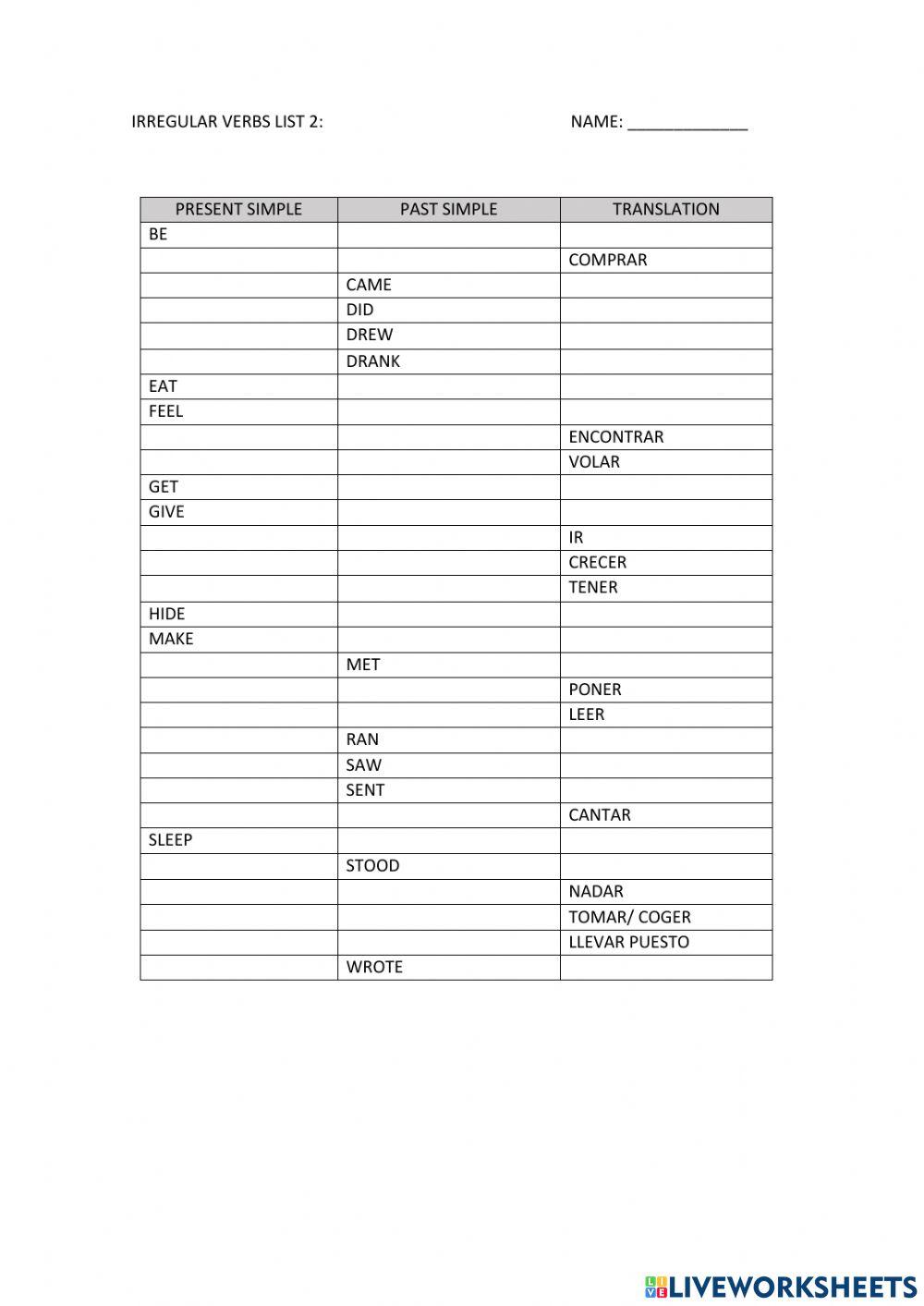 Irregular verbs 2