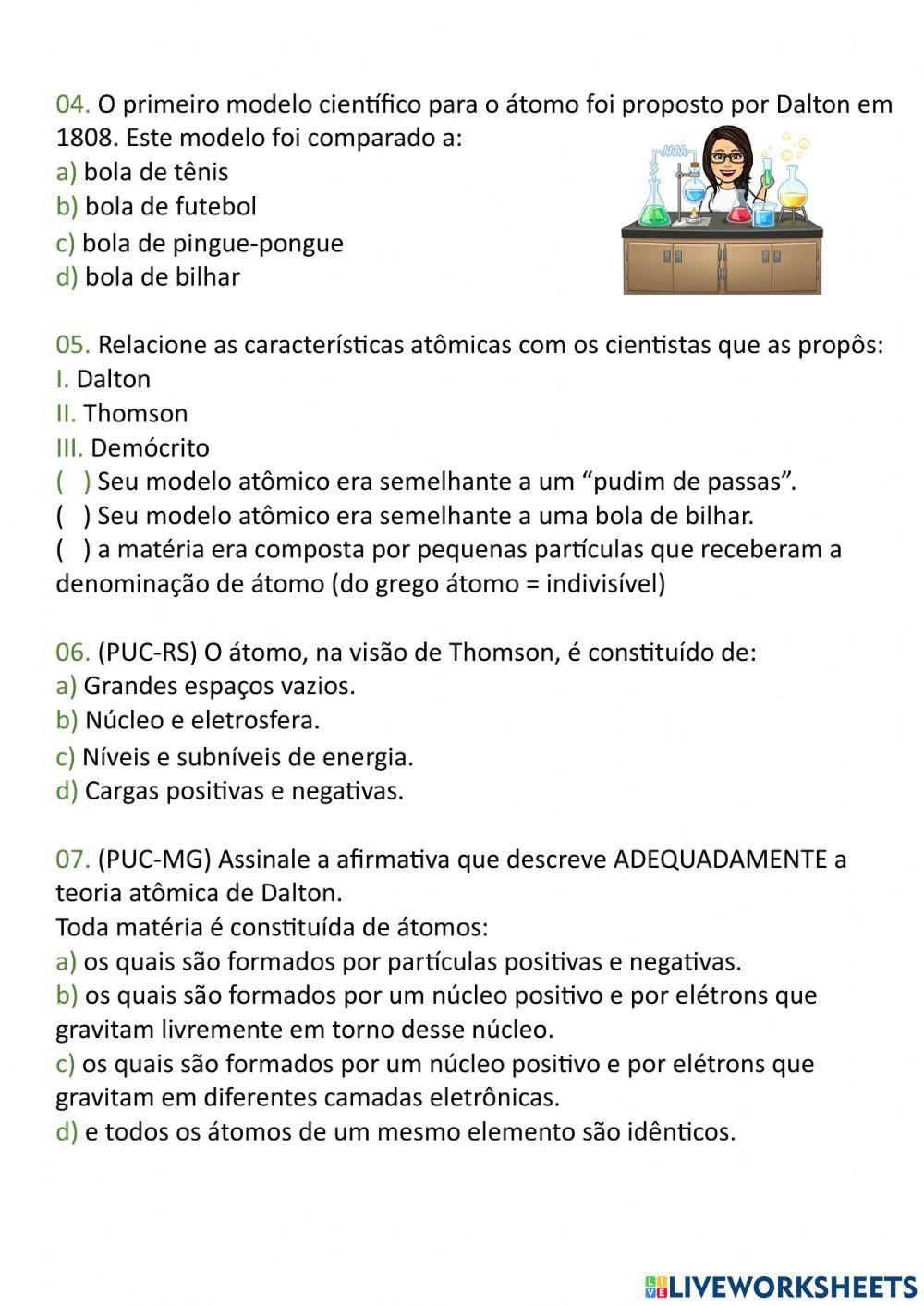 A linha do tempo dos modelos atômicos - Dalton e Thomson.