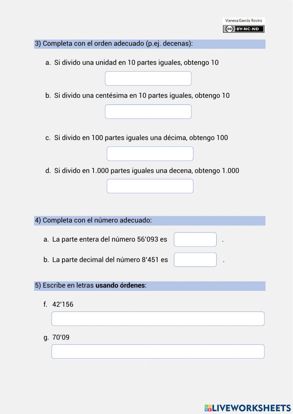 Decimales - Ejercicios de autoevaluación