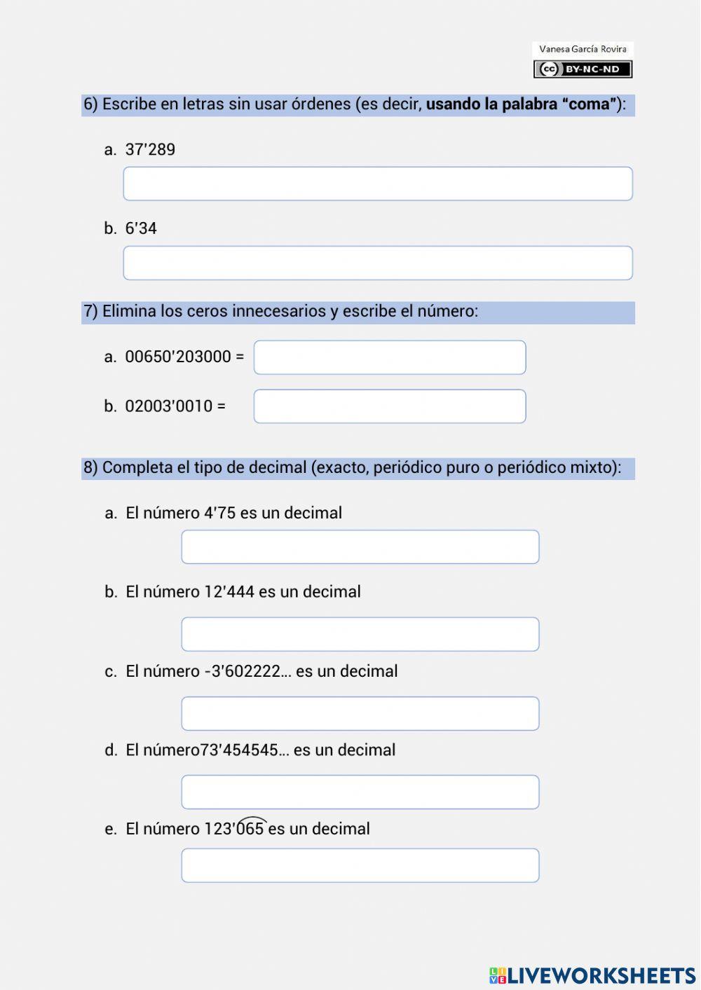 Decimales - Ejercicios de autoevaluación