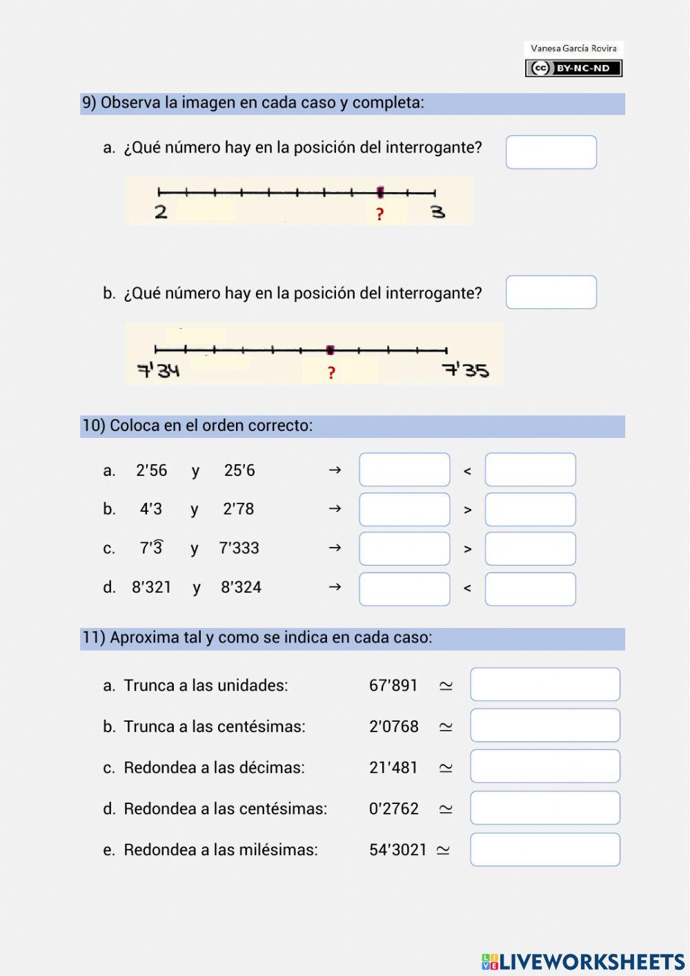 Decimales - Ejercicios de autoevaluación