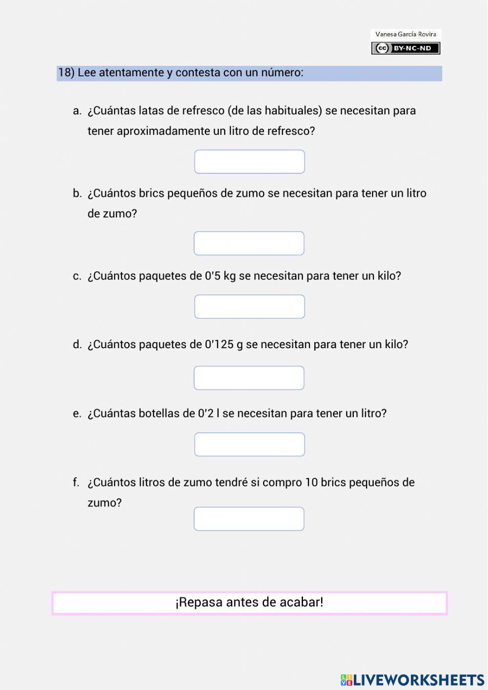 Decimales - Ejercicios de autoevaluación
