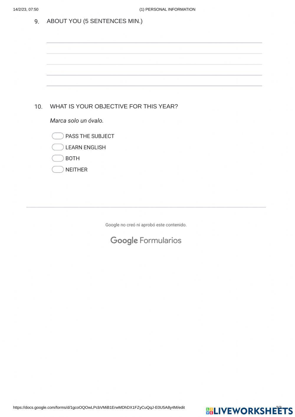 (1) personal information