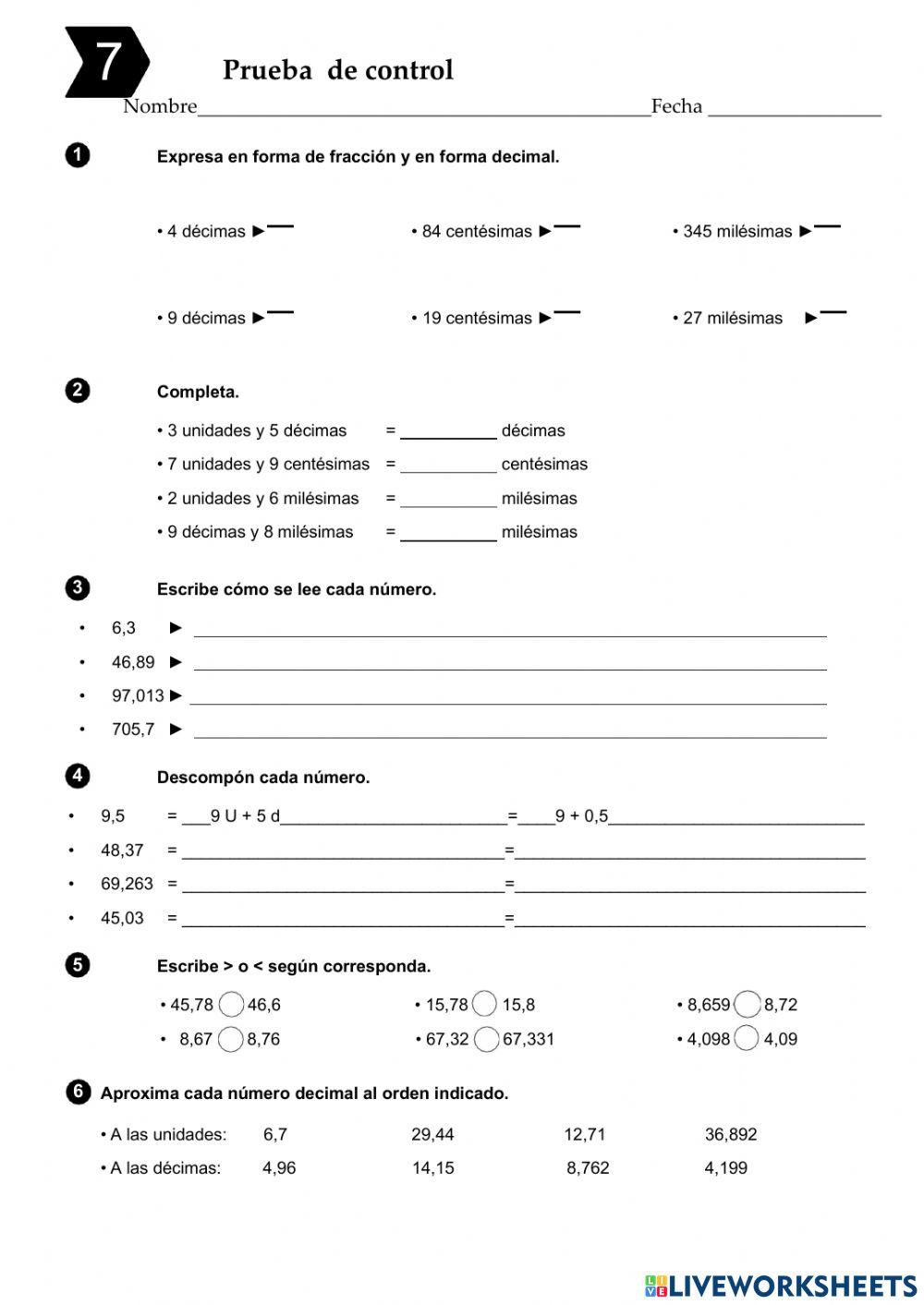 Números decimales y porcentajes