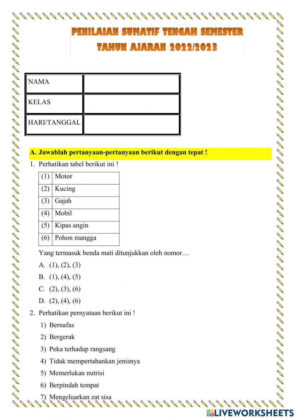 Penilaian sumatif tengah semester kelas 7
