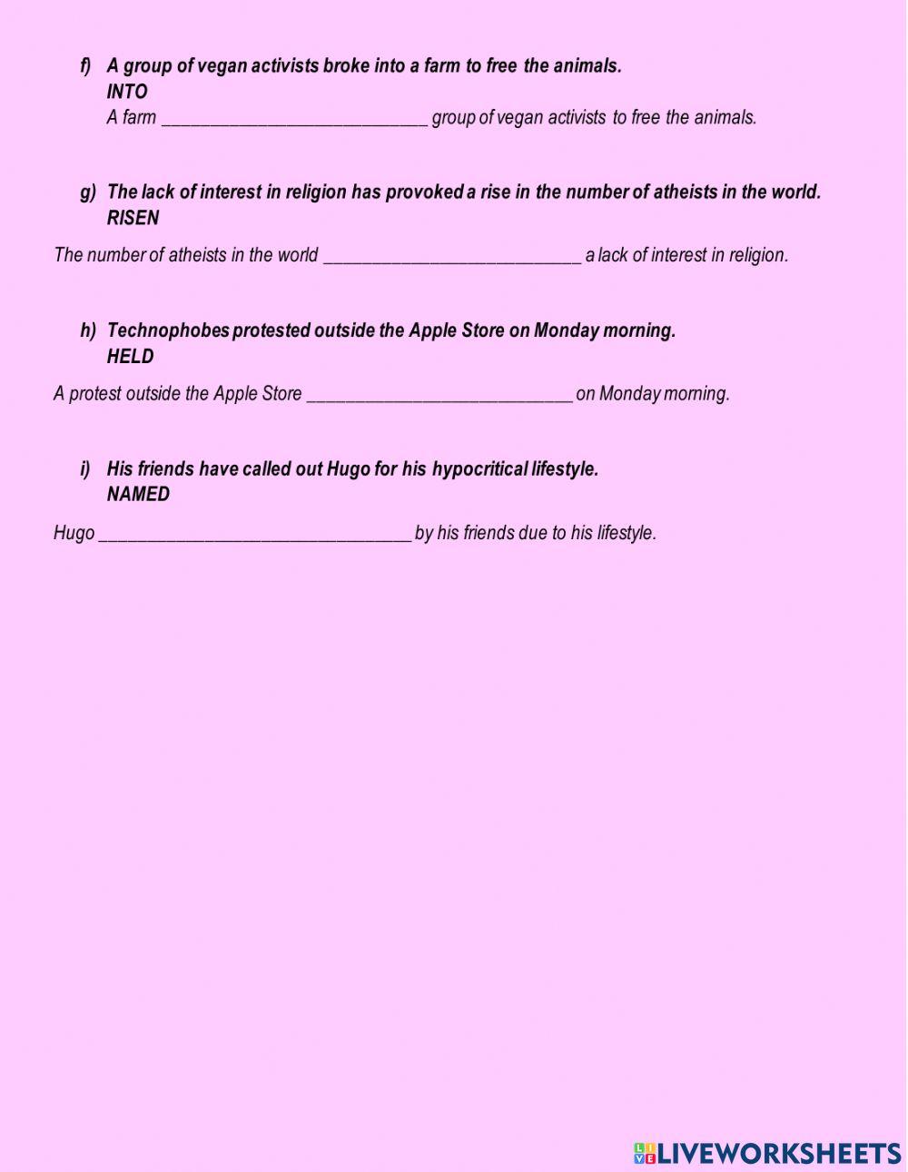 Hypocritical Hugo - Key Sentence Transformation