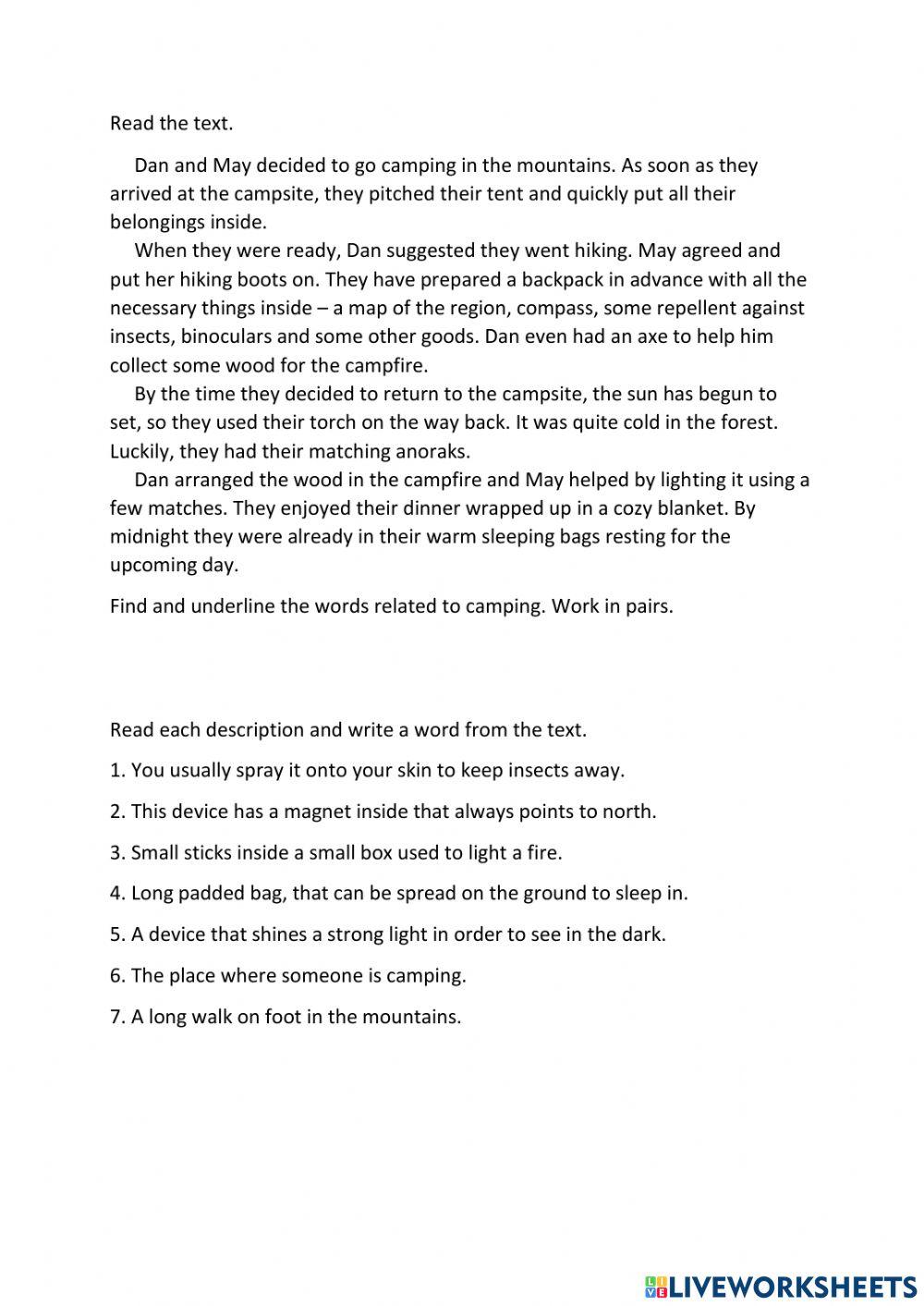 Camping-text-activities