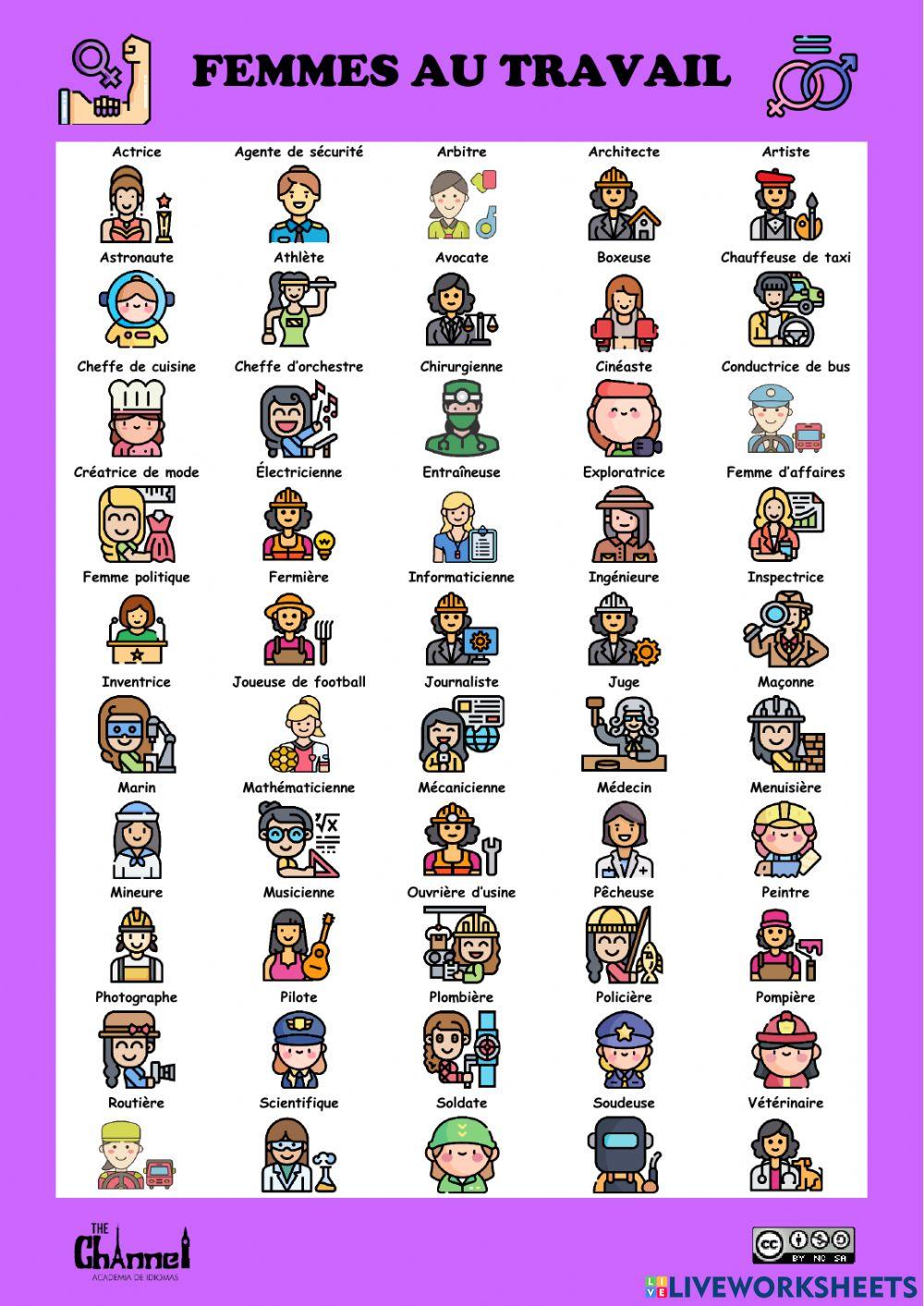 FEMMES AU TRAVAIL (50 professions)