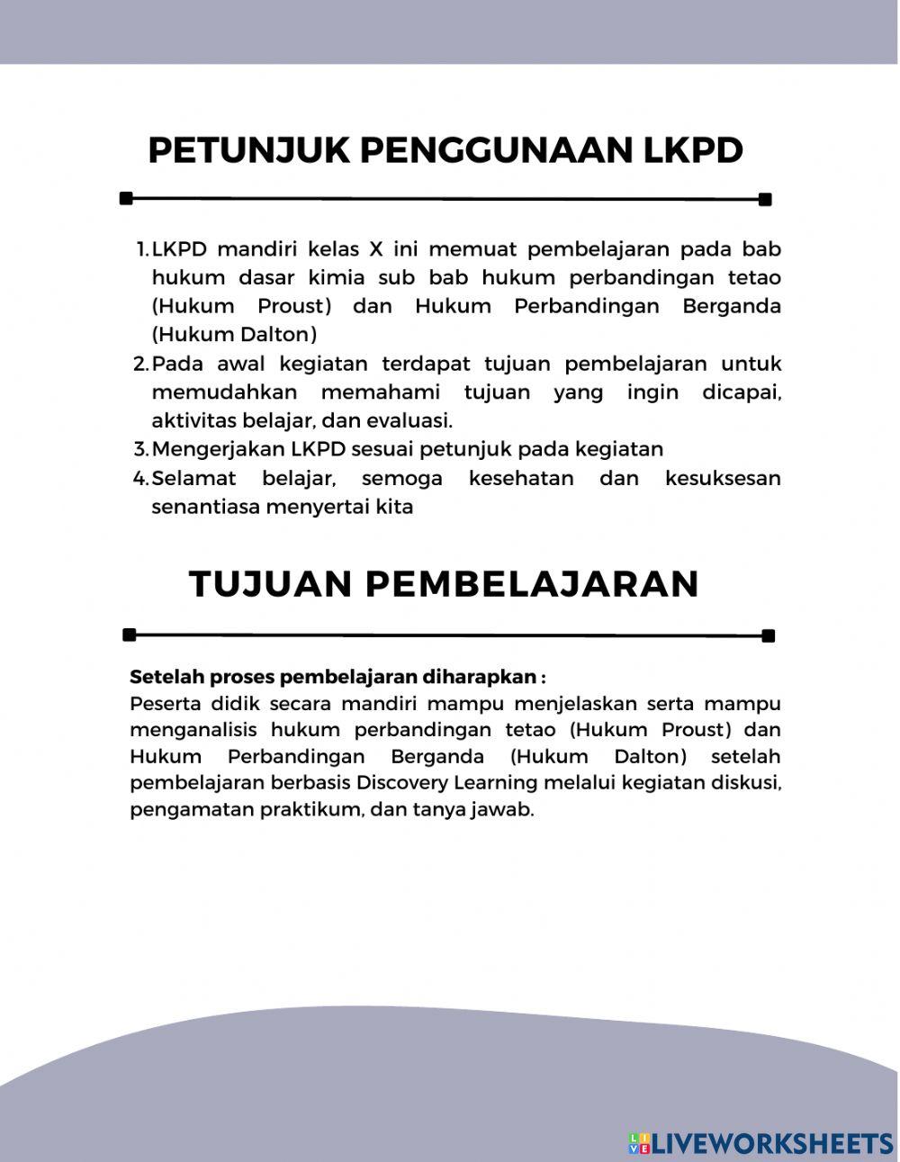 LKPD Hukum Proust dan Hukum Dalton