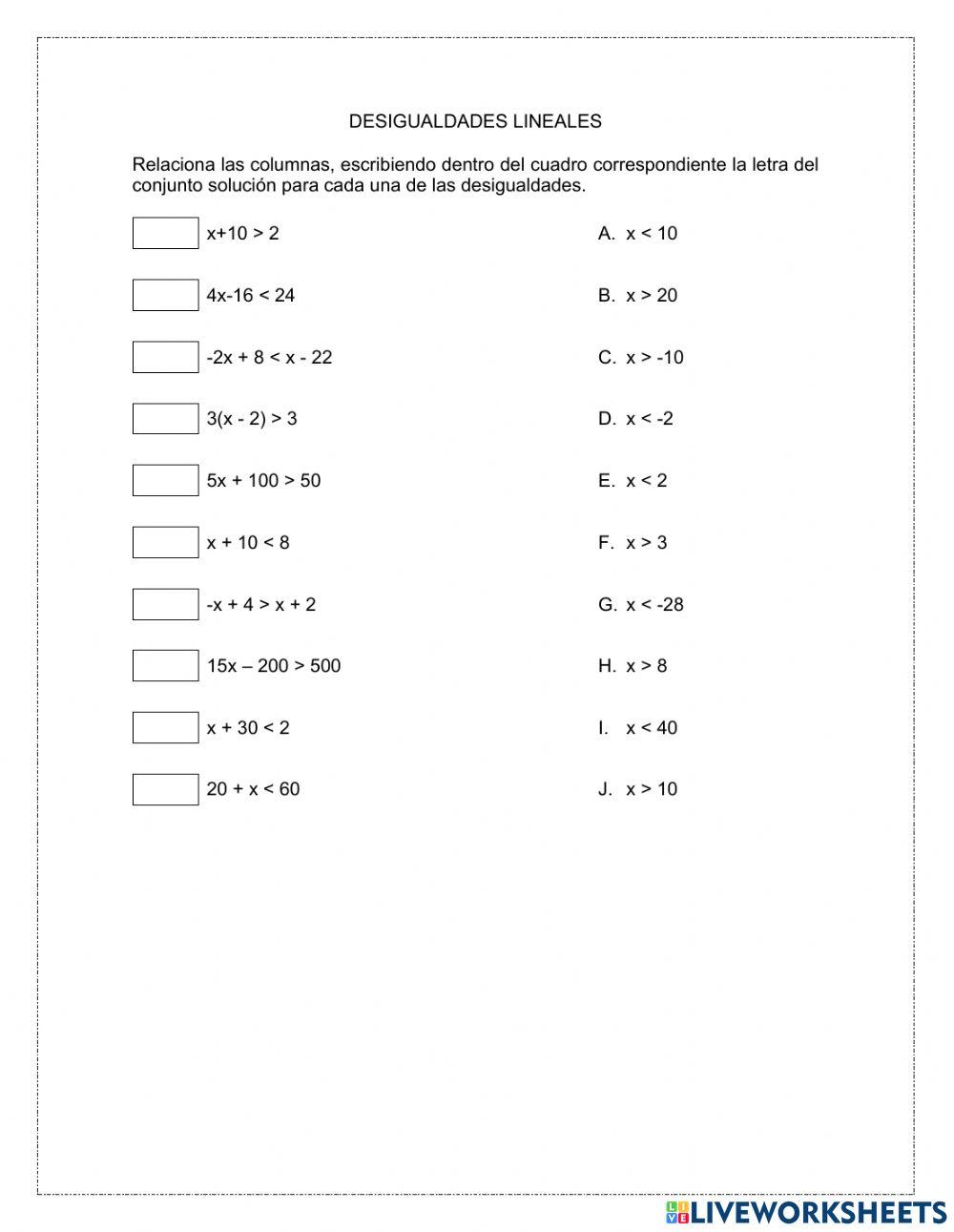 Desigualdades lineales