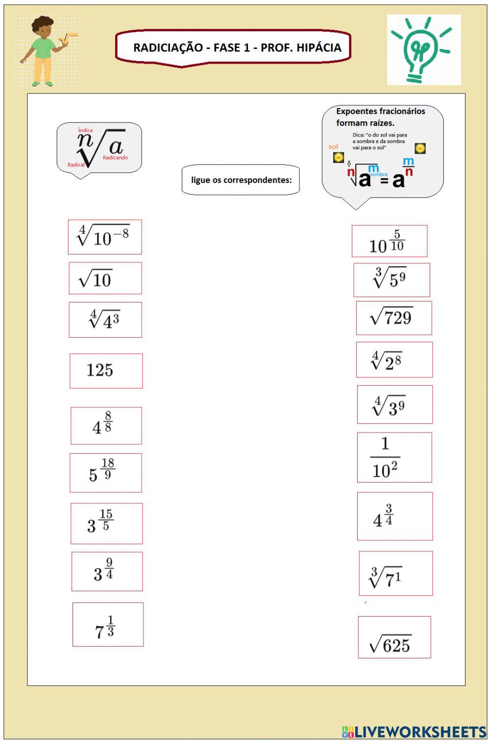Radiciação e expoentes fracionários