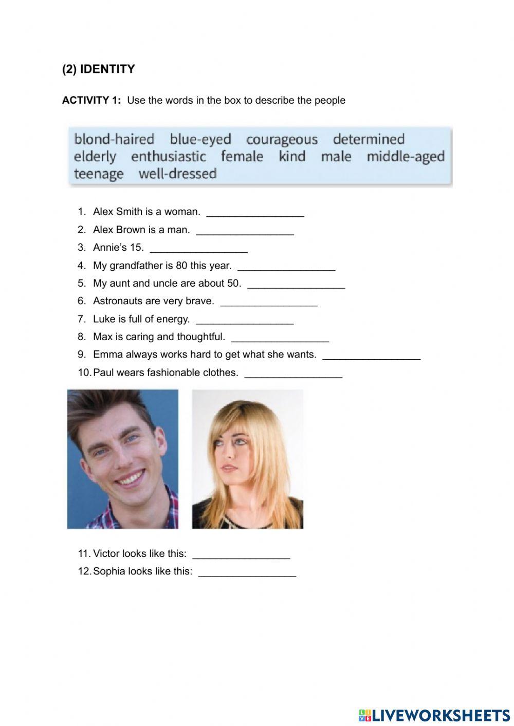(2) identity worksheet | Live Worksheets
