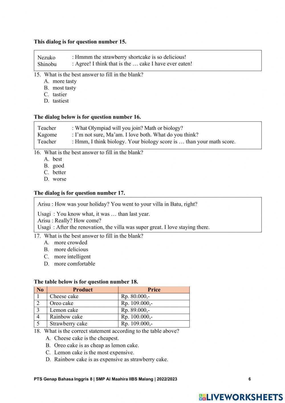 PTS Kelas 8 Bahasa Inggris
