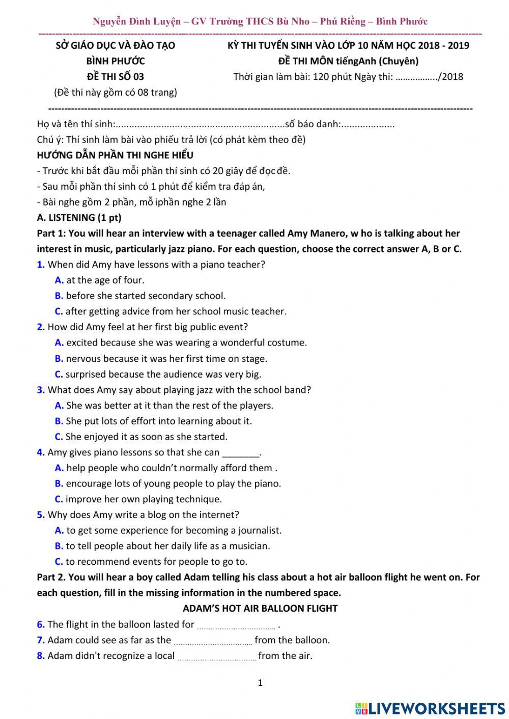 Ôn chuyên 9 test 3