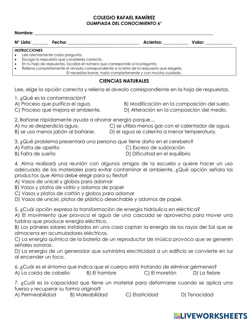 6° ciencias naturales olimpiada del conocimiento 2023