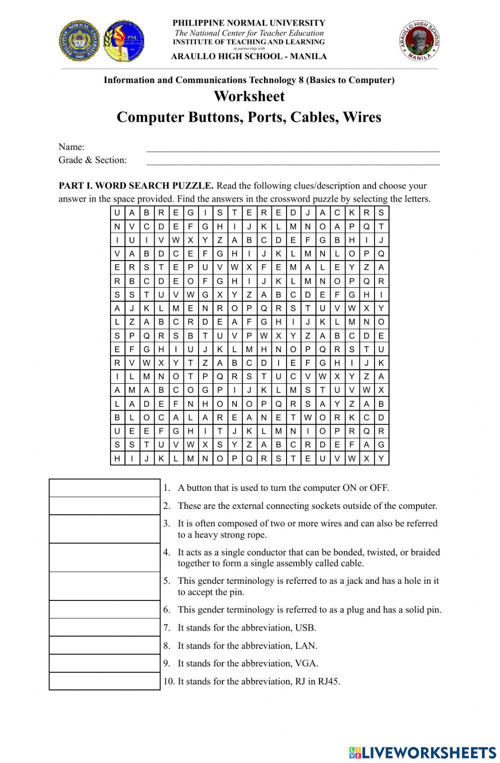 Computer Buttons, Ports, Cables, and Wires