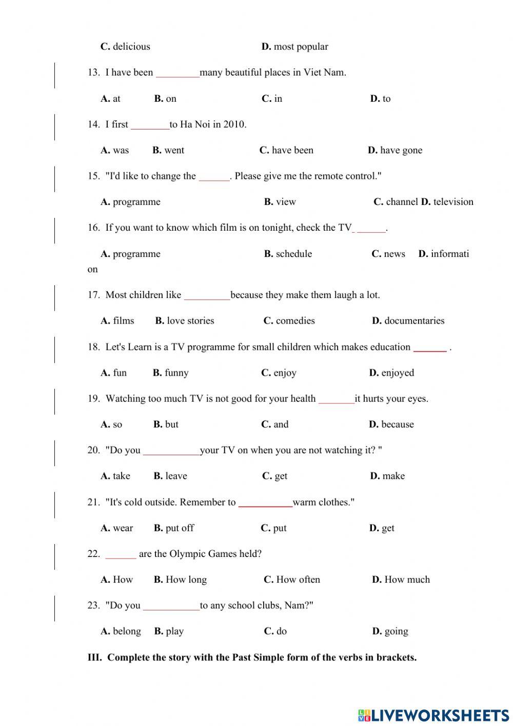 Đề ôn thi giữ kì lớp 6