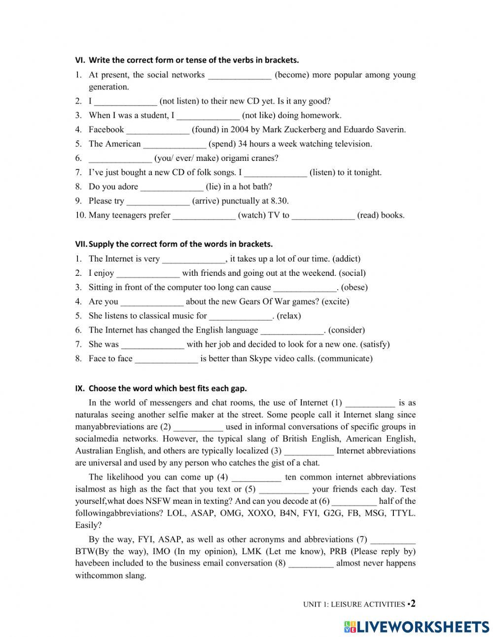Test for U1 - I, IV, VI, VII, IX, X
