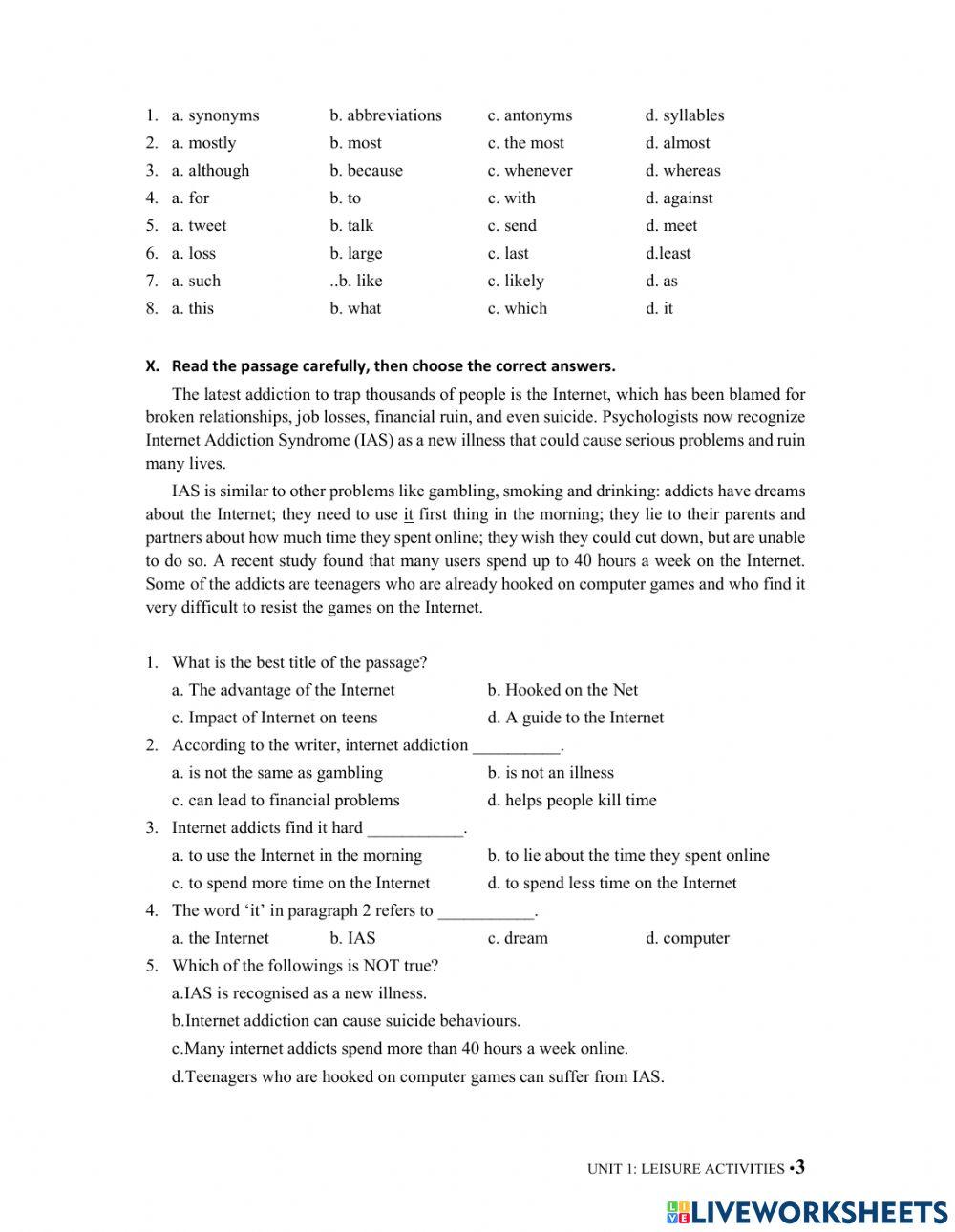 Test for U1 - I, IV, VI, VII, IX, X