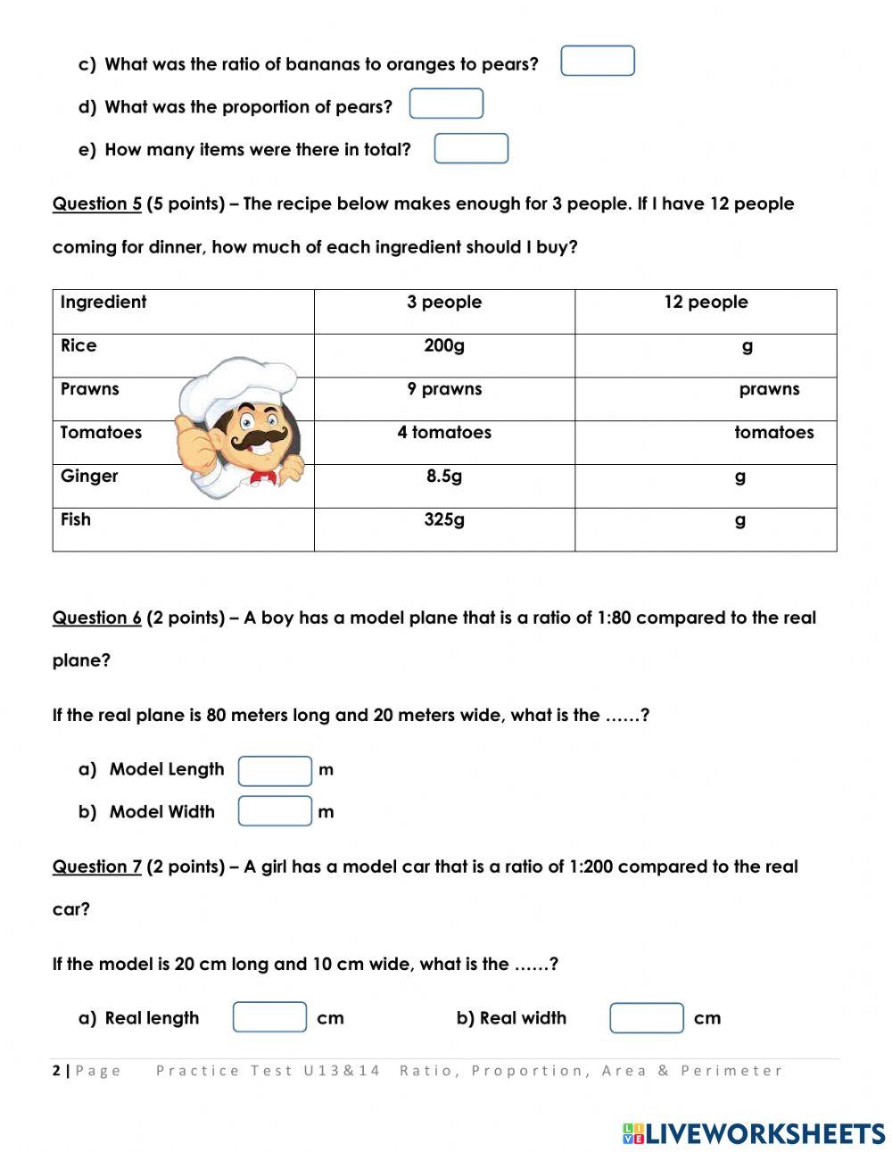 Maths Test - Ratio, Proportion, Perimeter & Area