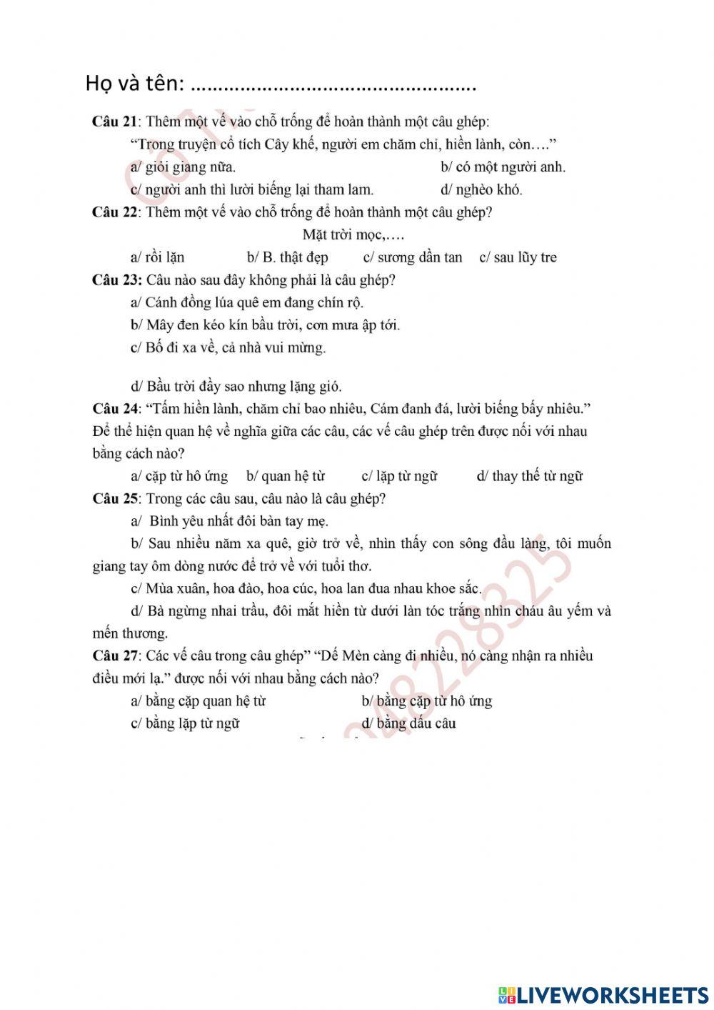 Ôn Tập Tiếng Việt 5 đề 2