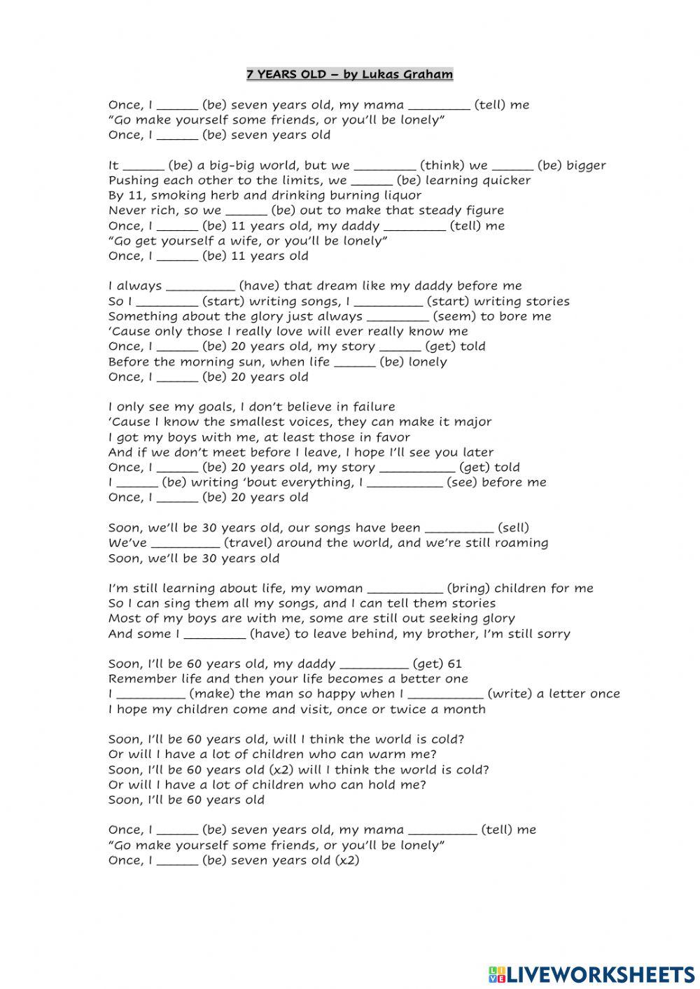 7 years old song - past simple