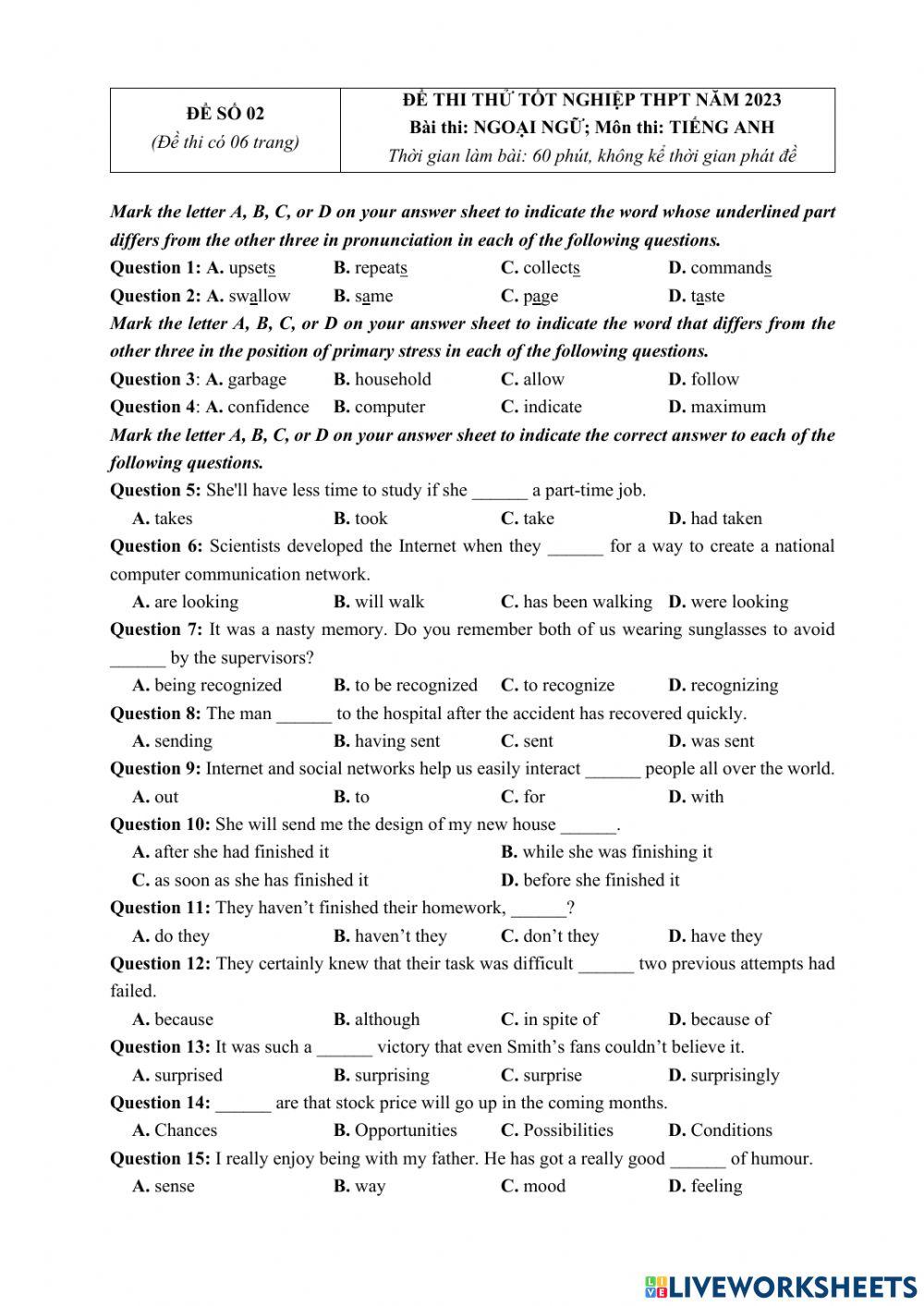 Đề thi TNTHPT QG 2