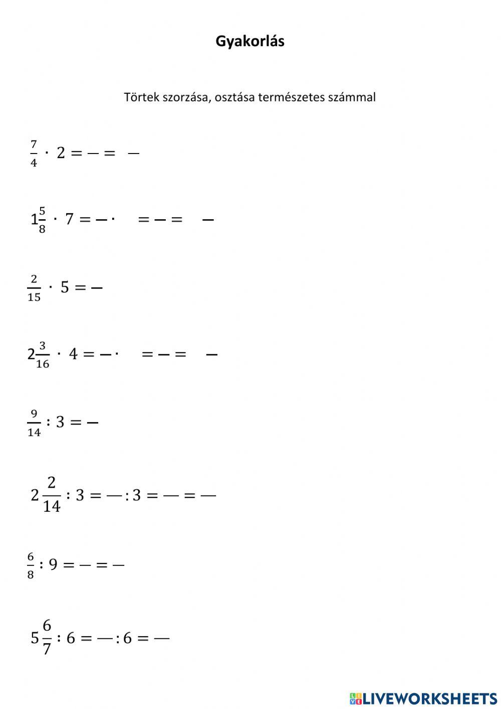 Törtek szorzása, osztása természetes számmal
