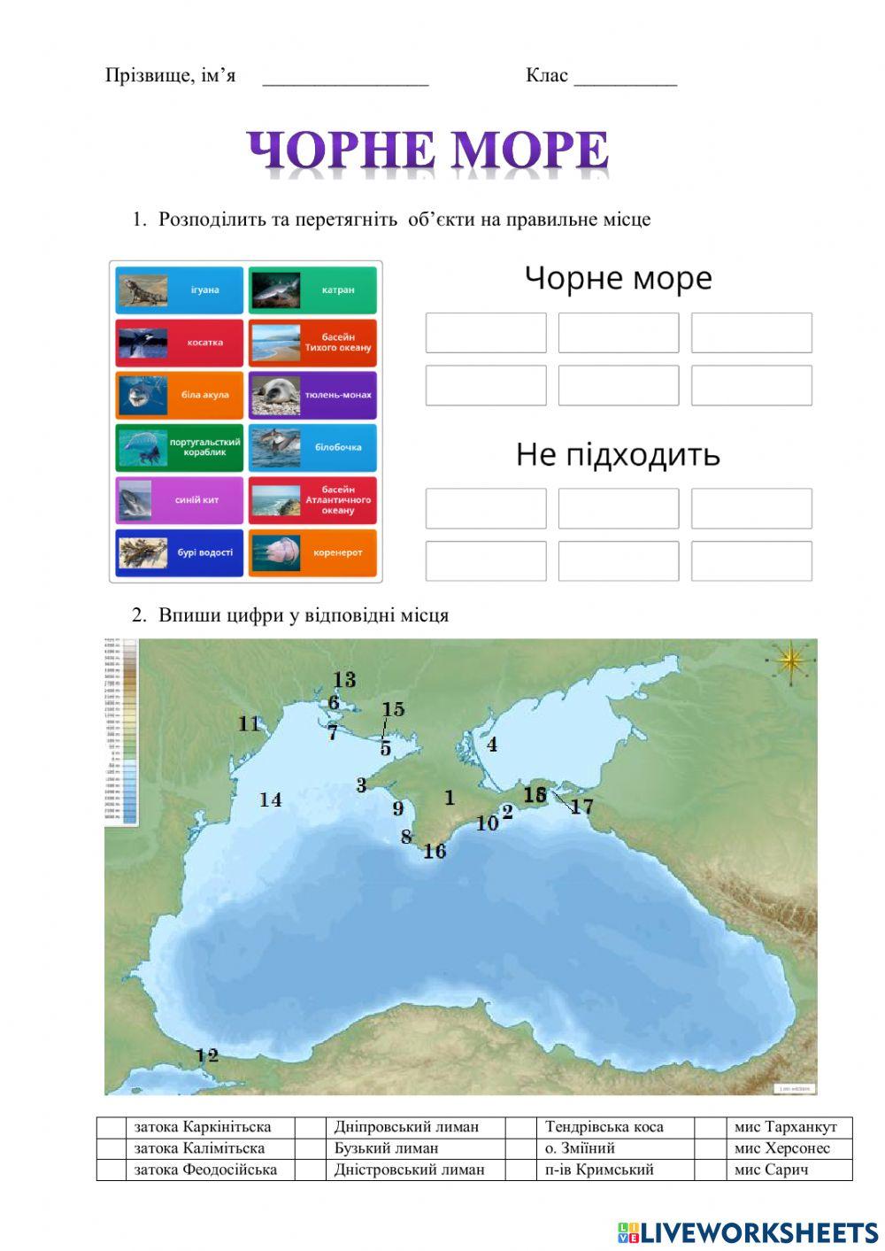 Інтерактивний аркуш -Чорне море-