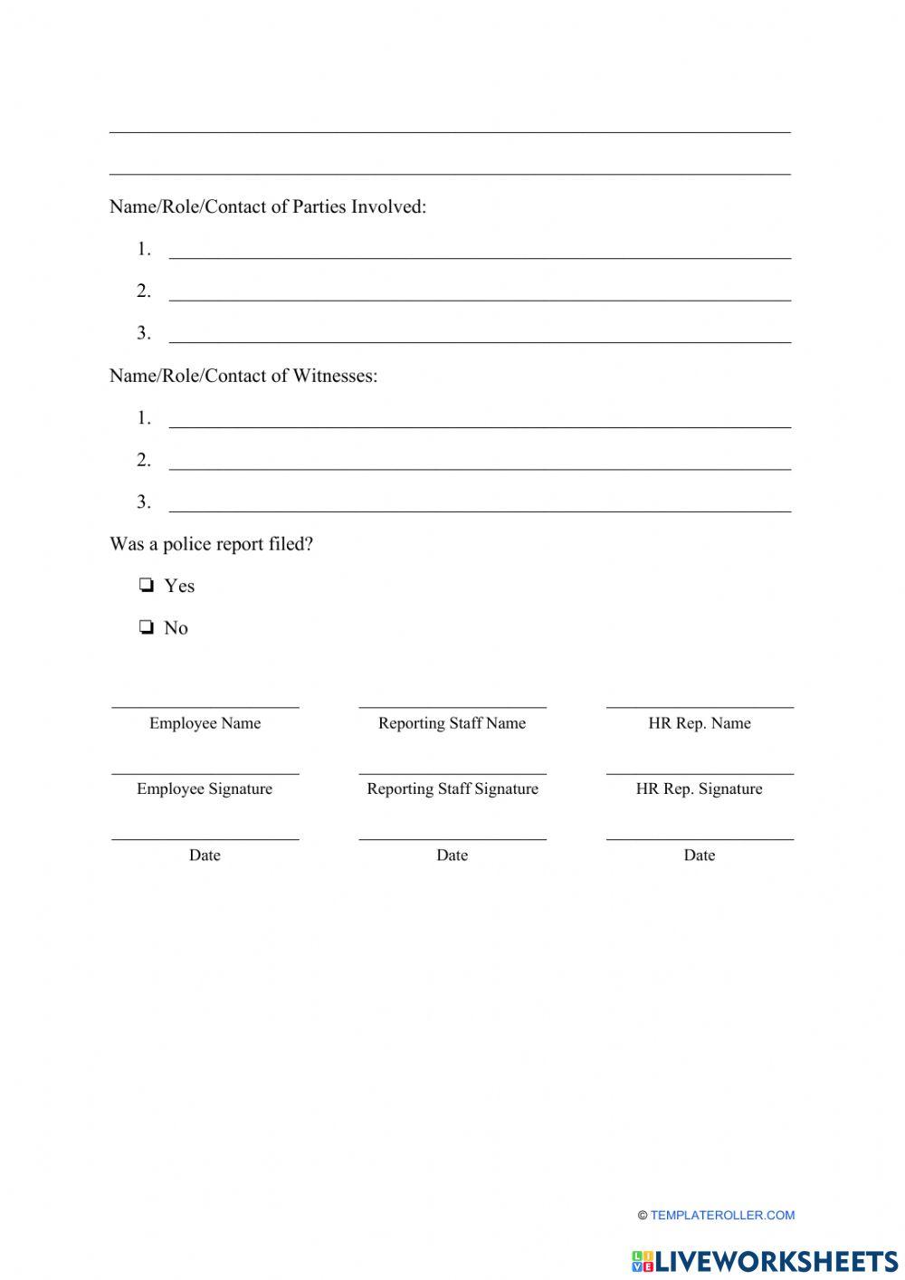 Accident Report form