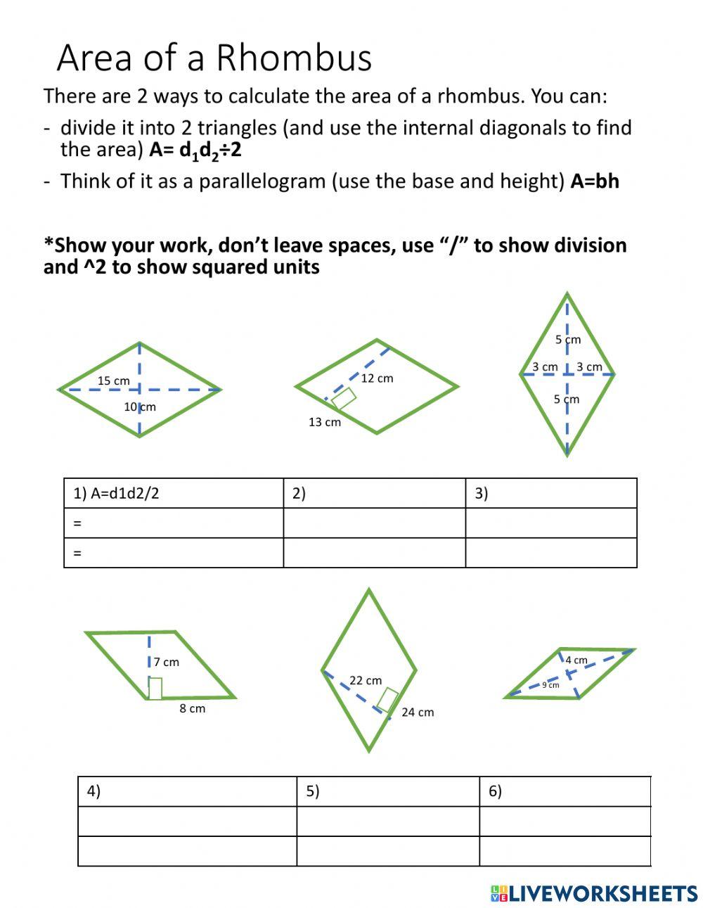 Area of Rhombus Area of Rhombus