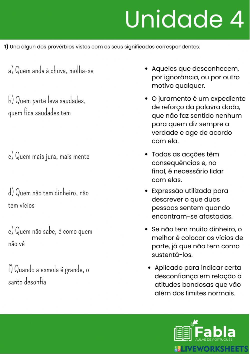 Unidade 4 - Ditados Populares