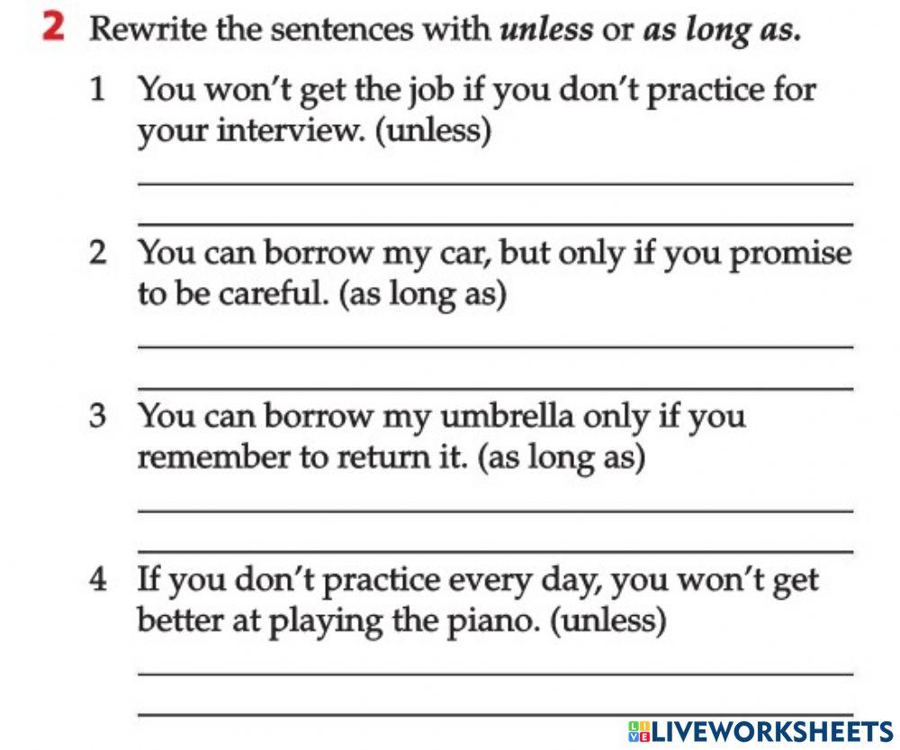 2558678 | Exercise - Unless, As long as | QHugo