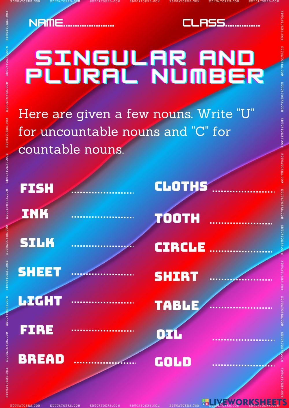 Singular and plural number online exercise for live worksheets