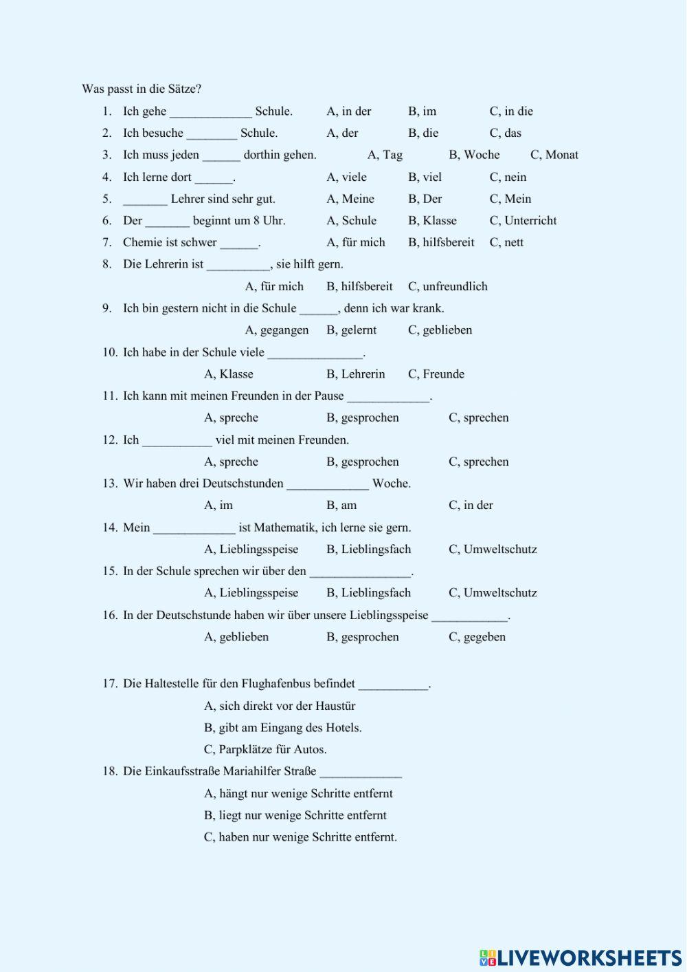 Leseverstehen - Ein Tag- Hotel One