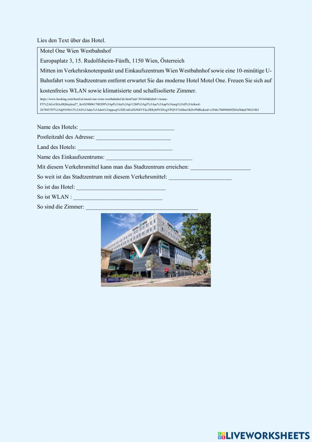 Leseverstehen - Ein Tag- Hotel One